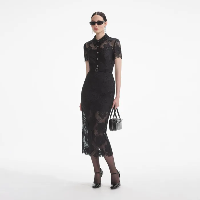 Dresses Women Self Portrait Black Lace Diamante Midi Dress