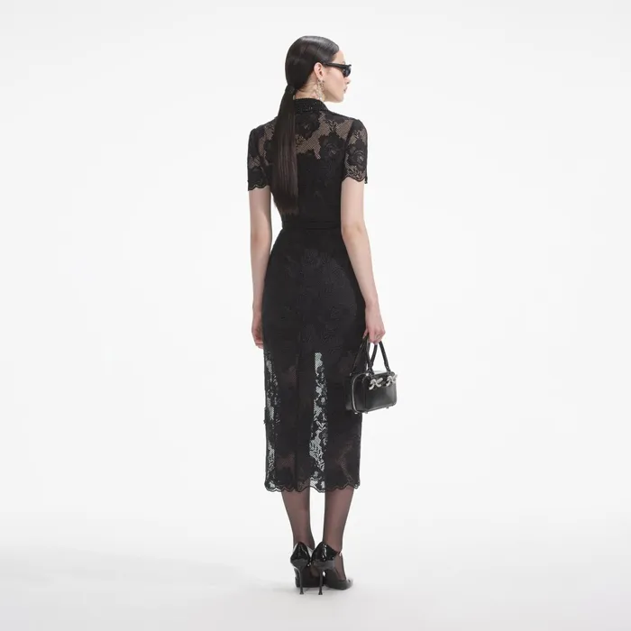Dresses Women Self Portrait Black Lace Diamante Midi Dress