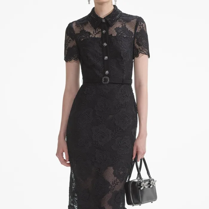 Dresses Women Self Portrait Black Lace Diamante Midi Dress