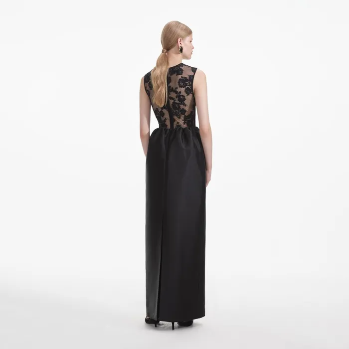 Dresses Women Self Portrait Black Lace Taffeta Maxi Dress
