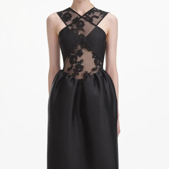Dresses Women Self Portrait Black Lace Taffeta Maxi Dress