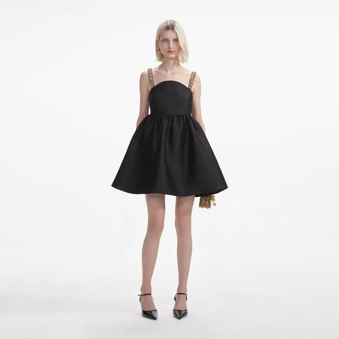 Dresses Women Self Portrait Black Taffeta Embellished Mini Dress