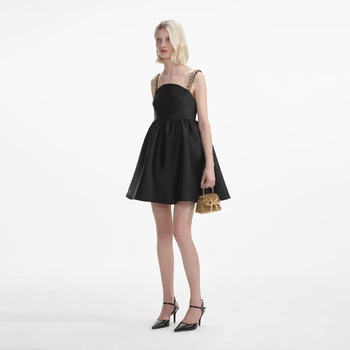 Dresses Women Self Portrait Black Taffeta Embellished Mini Dress