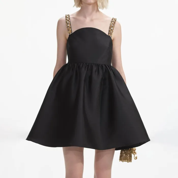 Dresses Women Self Portrait Black Taffeta Embellished Mini Dress