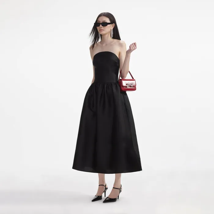 Dresses Women Self Portrait Black Taffeta Midi Dress