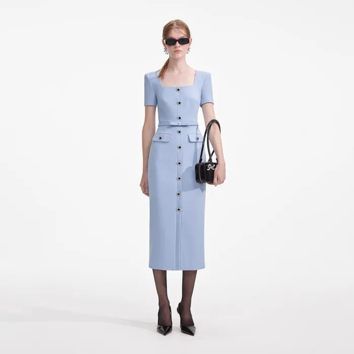 Dresses Women Self Portrait Blue Crepe Button Midi Dress