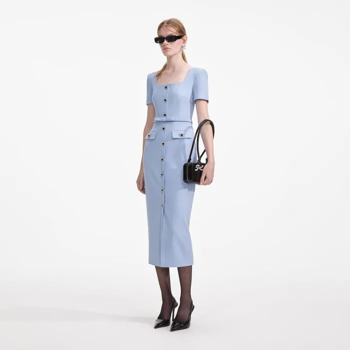 Dresses Women Self Portrait Blue Crepe Button Midi Dress