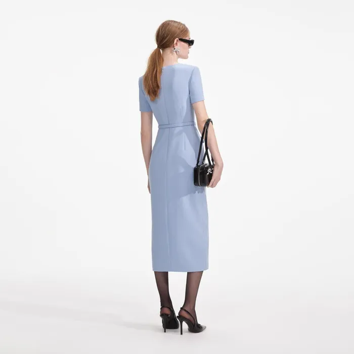 Dresses Women Self Portrait Blue Crepe Button Midi Dress