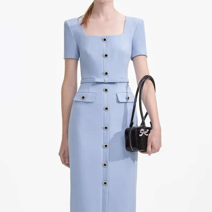 Dresses Women Self Portrait Blue Crepe Button Midi Dress