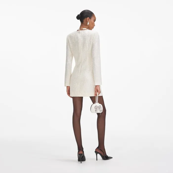 Dresses Women Self Portrait Cream Boucle Diamante Bow Mini Dress