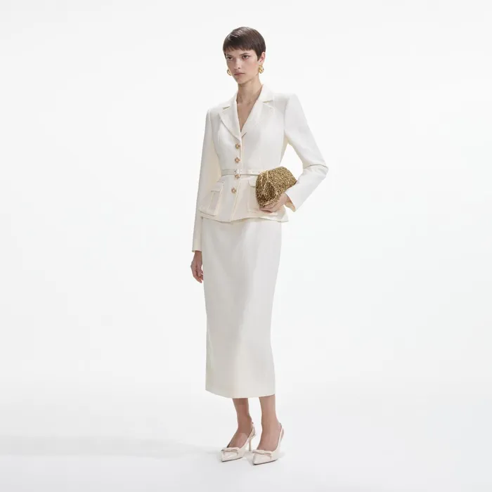Dresses Women Self Portrait Cream Linen Tailored Midi Dress