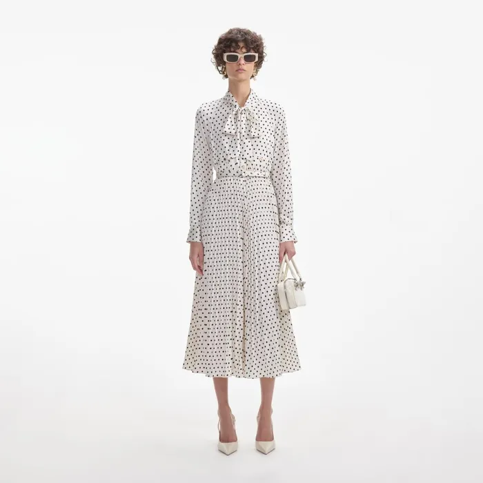 Dresses Women Self Portrait Cream Polka Dot Satin Midi Dress