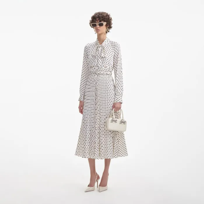 Dresses Women Self Portrait Cream Polka Dot Satin Midi Dress