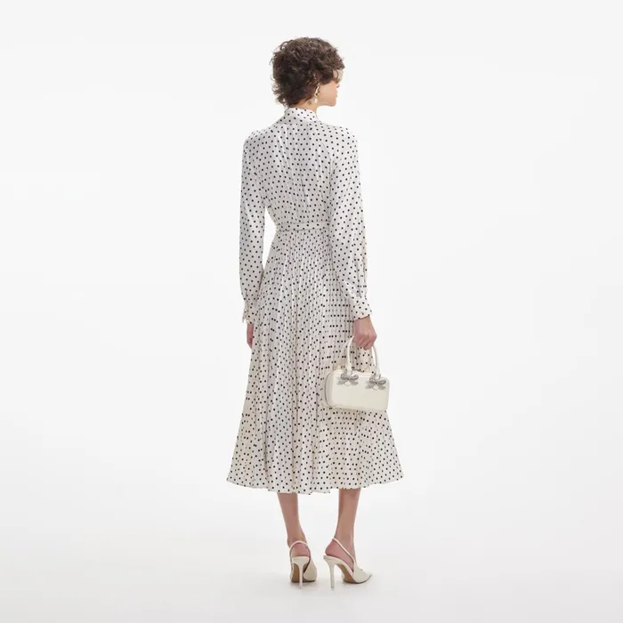 Dresses Women Self Portrait Cream Polka Dot Satin Midi Dress