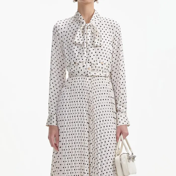 Dresses Women Self Portrait Cream Polka Dot Satin Midi Dress