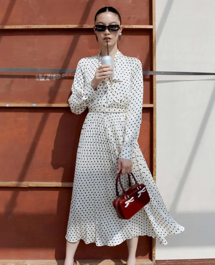 Dresses Women Self Portrait Cream Polka Dot Satin Midi Dress