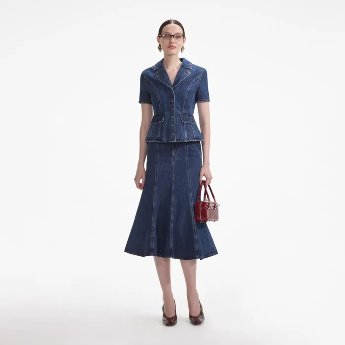 Dresses Women Self Portrait Flared Denim Midi Dress