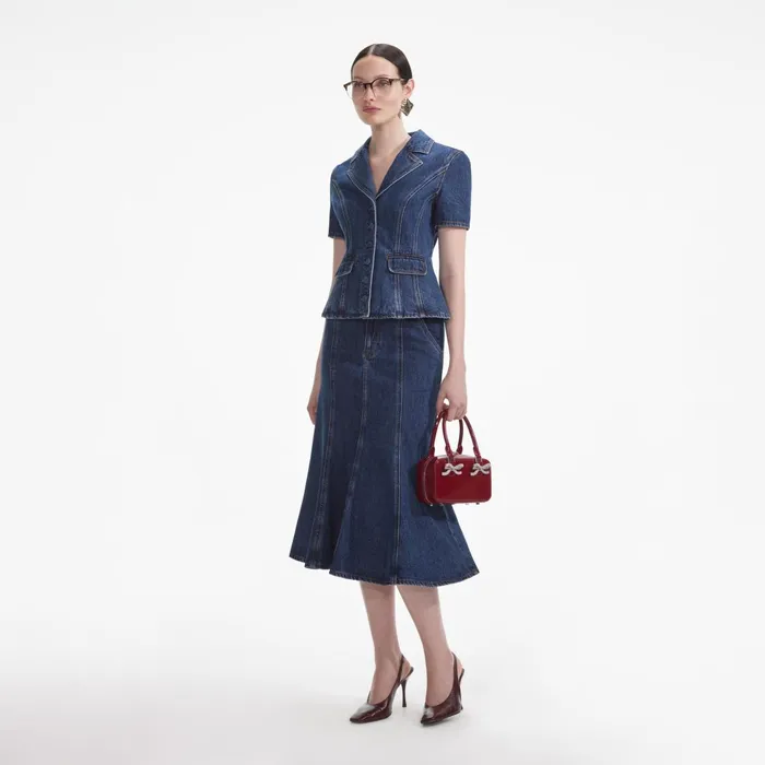 Dresses Women Self Portrait Flared Denim Midi Dress