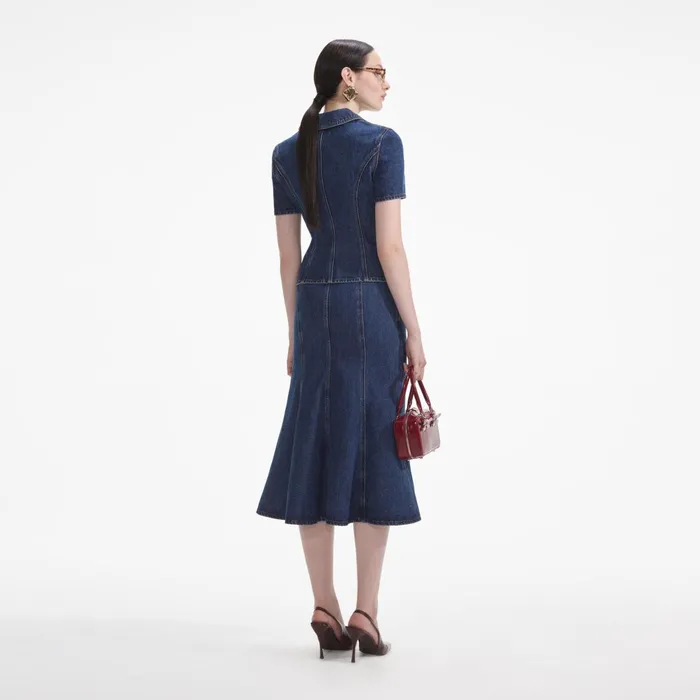 Dresses Women Self Portrait Flared Denim Midi Dress
