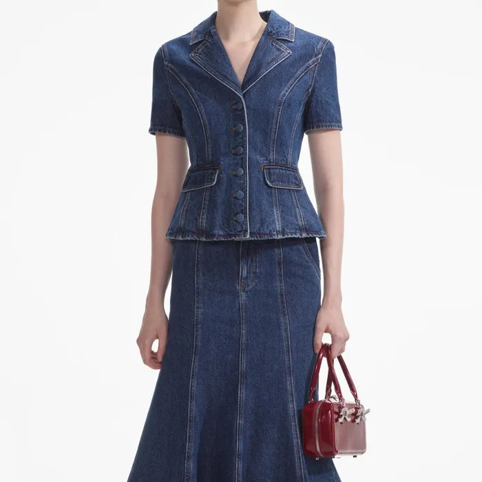 Dresses Women Self Portrait Flared Denim Midi Dress