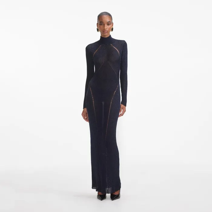 Dresses Women Self Portrait Navy Lurex Knit Maxi Dress