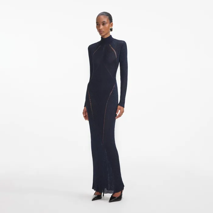 Dresses Women Self Portrait Navy Lurex Knit Maxi Dress