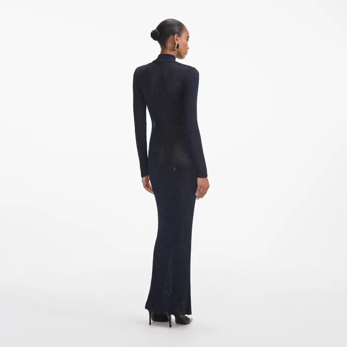 Dresses Women Self Portrait Navy Lurex Knit Maxi Dress