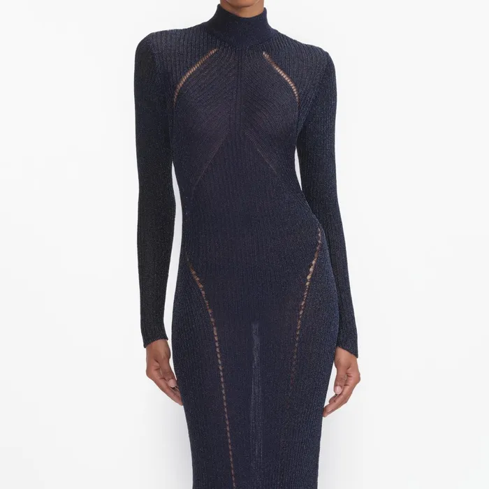 Dresses Women Self Portrait Navy Lurex Knit Maxi Dress