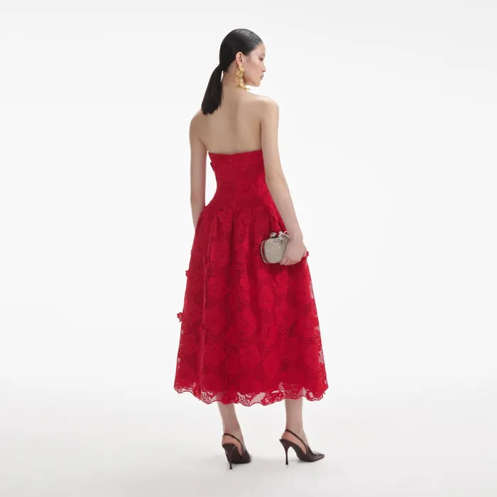 Dresses Women Self Portrait Red Bandeau Lace Midi Dress