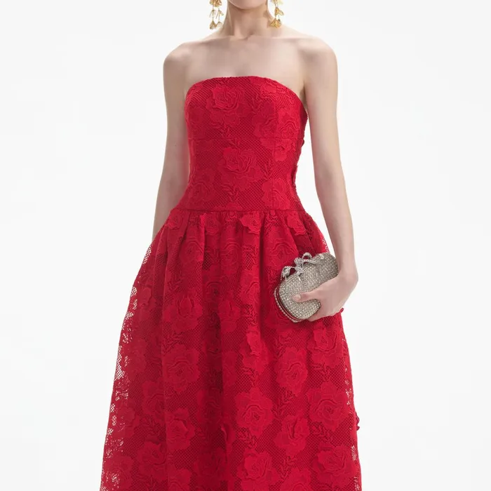 Dresses Women Self Portrait Red Bandeau Lace Midi Dress