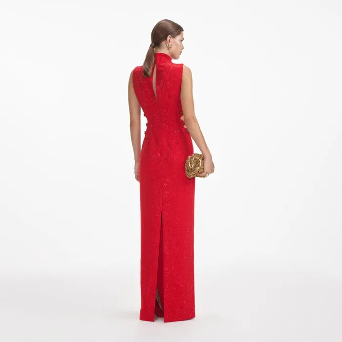 Dresses Women Self Portrait Red Rhinestone Crepe Maxi Dress