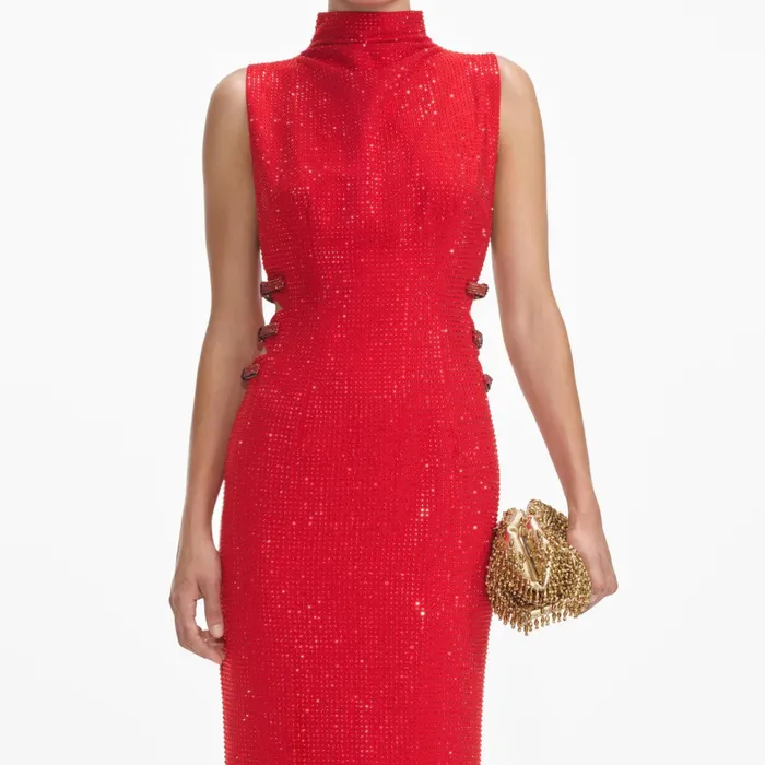 Dresses Women Self Portrait Red Rhinestone Crepe Maxi Dress