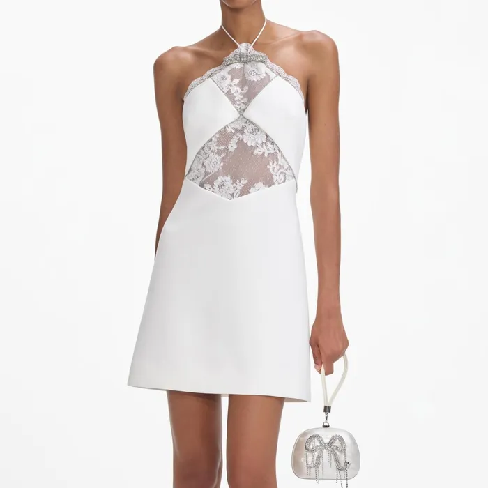 Dresses Women Self Portrait White Crepe Halterneck Mini Dress