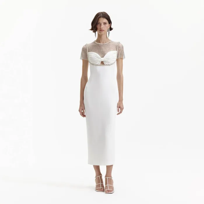 Dresses Women Self Portrait White Diamante Crepe Midi Dress White