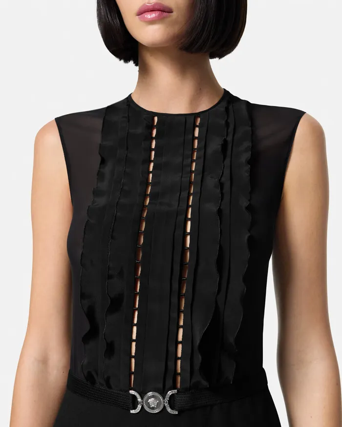 Dresses Women Versace ALine Silk Georgette Mini Dress Black