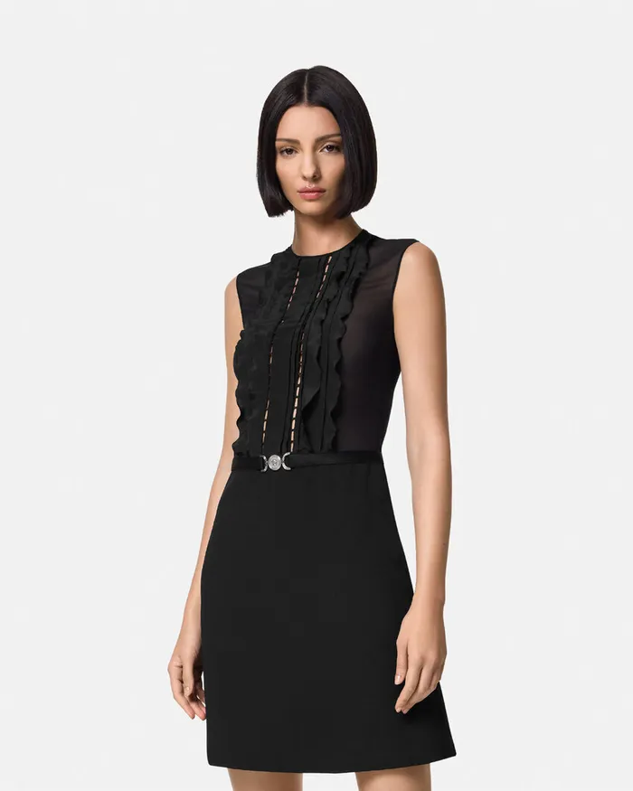Dresses Women Versace ALine Silk Georgette Mini Dress Black