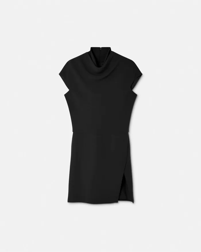 Dresses Women Versace Cady DrapedNeck Slit Mini Dress Black
