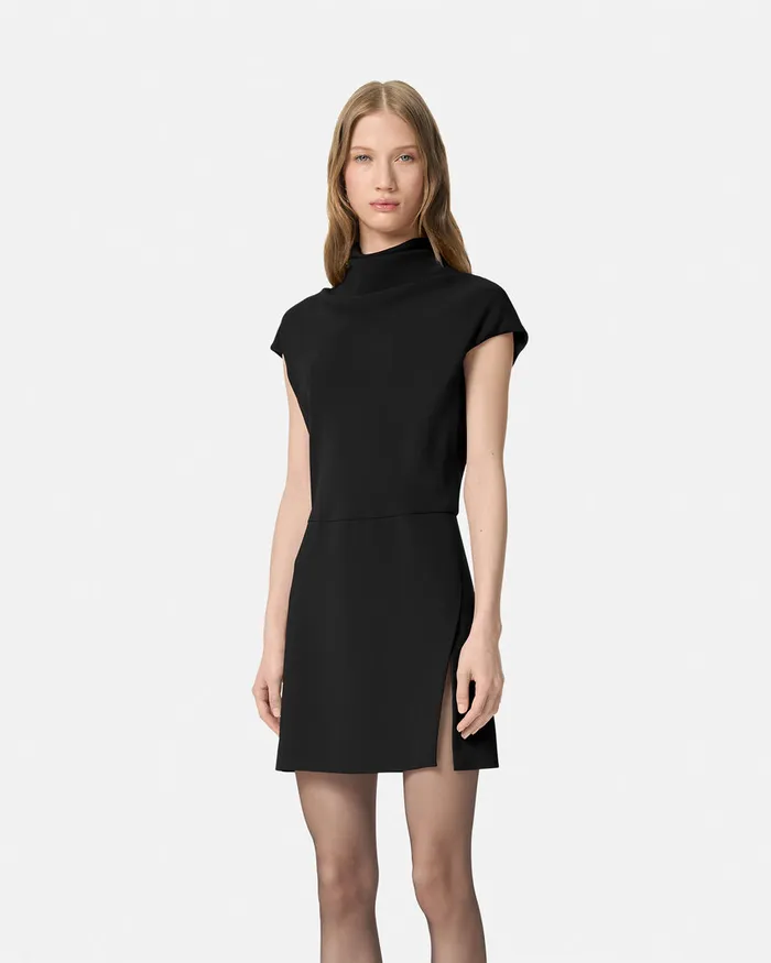 Dresses Women Versace Cady DrapedNeck Slit Mini Dress Black
