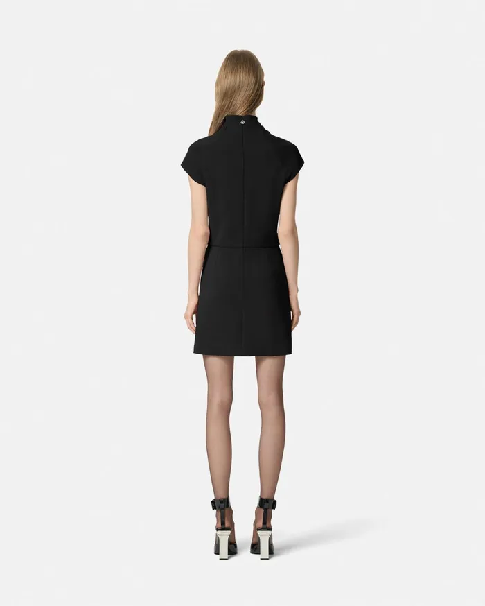 Dresses Women Versace Cady DrapedNeck Slit Mini Dress Black