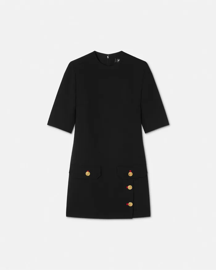 Dresses Women Versace Wool Gabardine Shift Mini Dress Black