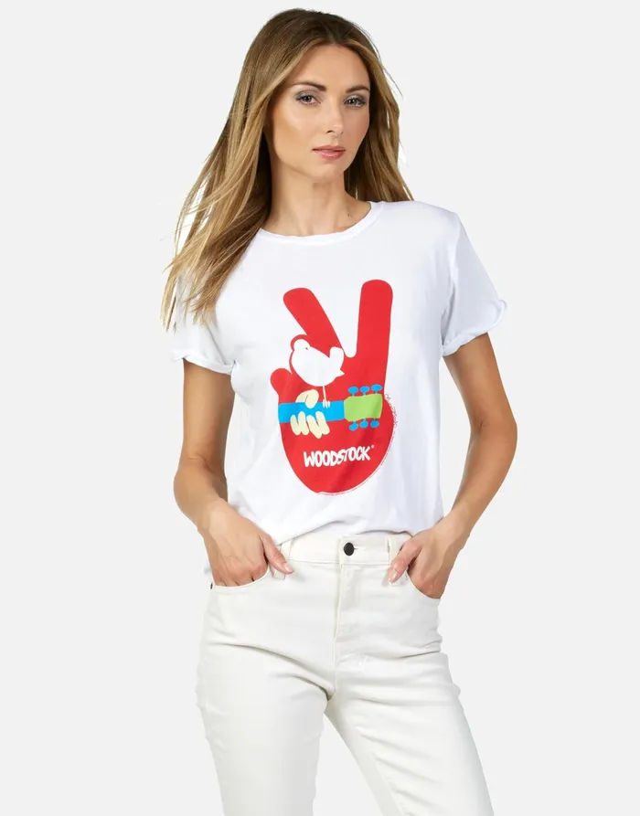 Edda Woodstock Peace White Women039s Lauren Moshi Short Sleeve
