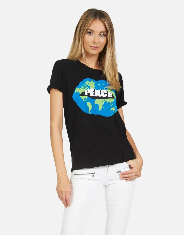 Edda Worlds Peace Lips Black Women039s Lauren Moshi Short Sleeve