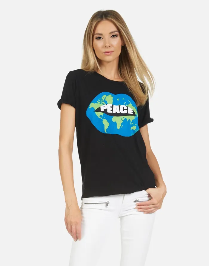 Edda Worlds Peace Lips Black Women039s Lauren Moshi Short Sleeve