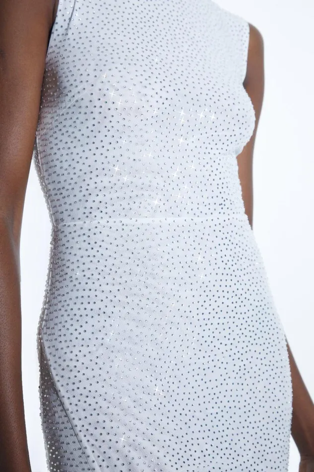 Embellished Strong Shoulder Jersey Midi Dress Ivory Women Karen Millen Dresses