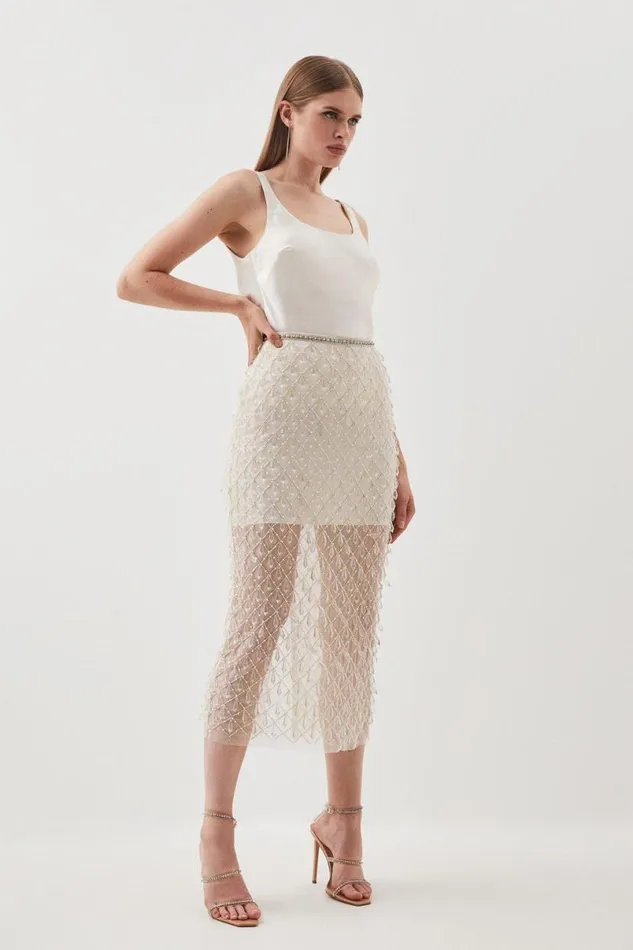 Embellished Woven Maxi Skirt Women Karen Millen Skirts