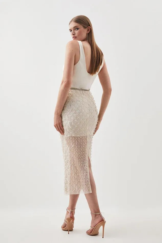 Embellished Woven Maxi Skirt Women Karen Millen Skirts