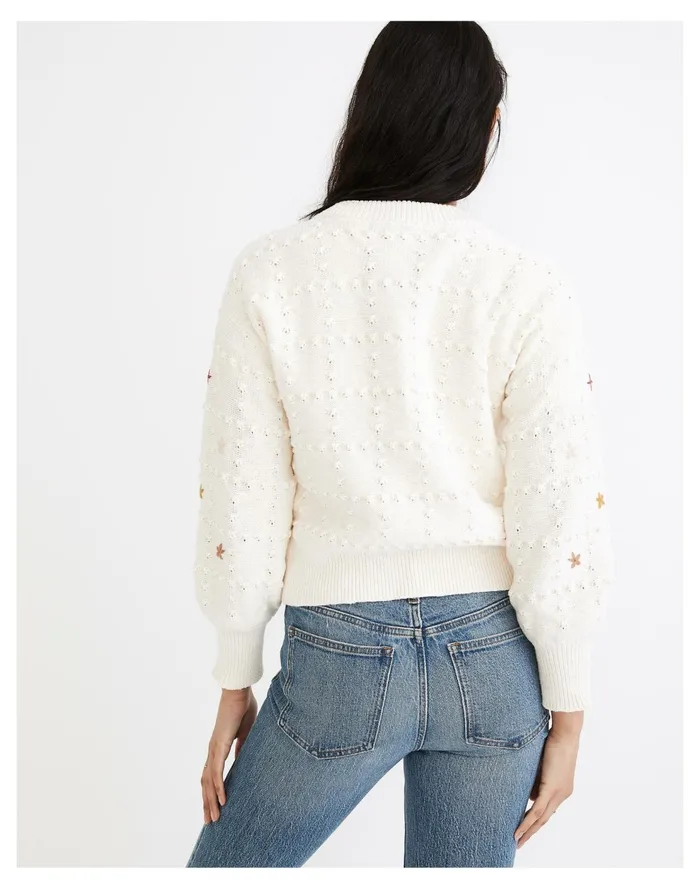 Embroidered Sandlin Cardigan Sweater Antique Cream Women Madewell Sweaters