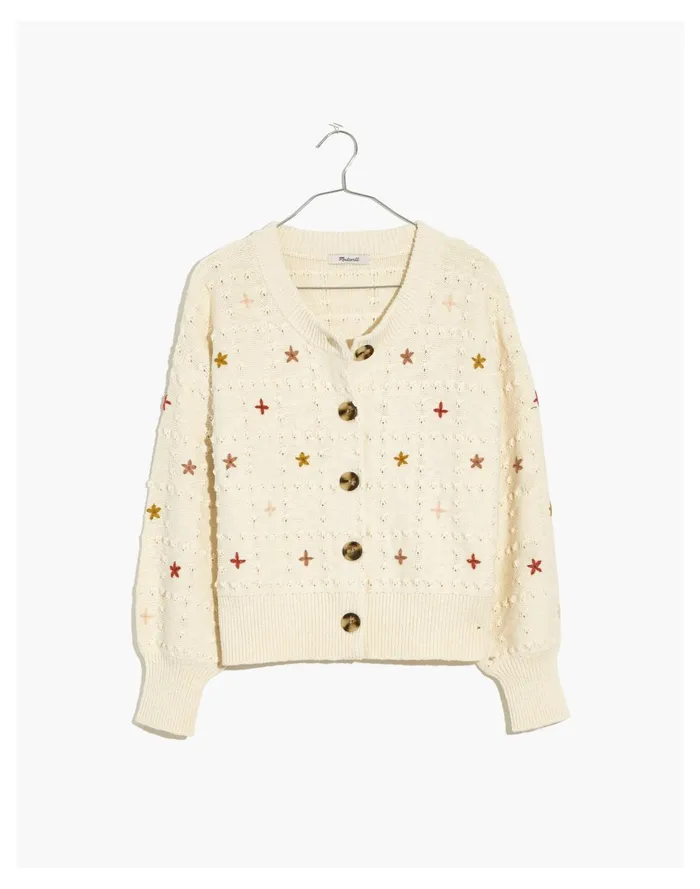 Embroidered Sandlin Cardigan Sweater Antique Cream Women Madewell Sweaters