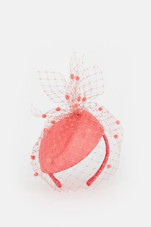 EmilyLondon Spot Veil Pillbox Hat Coral Women Karen Millen Fascinators