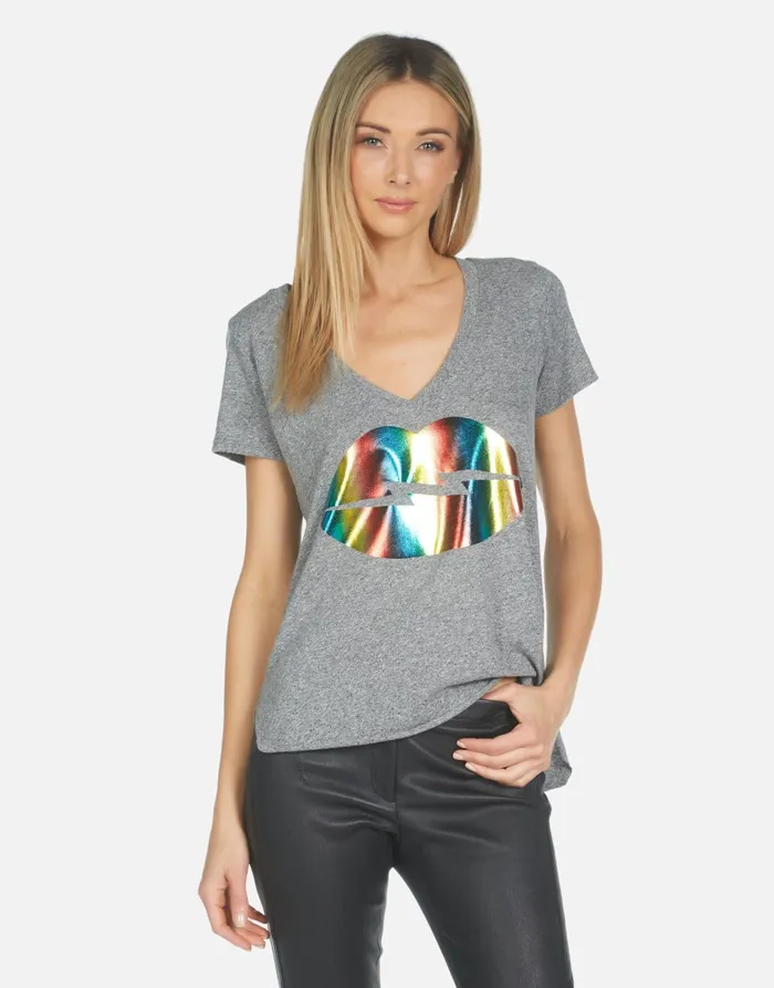 Emmalyn Rainbow Lightning Lip Heather Grey Women039s Lauren Moshi Short Sleeve